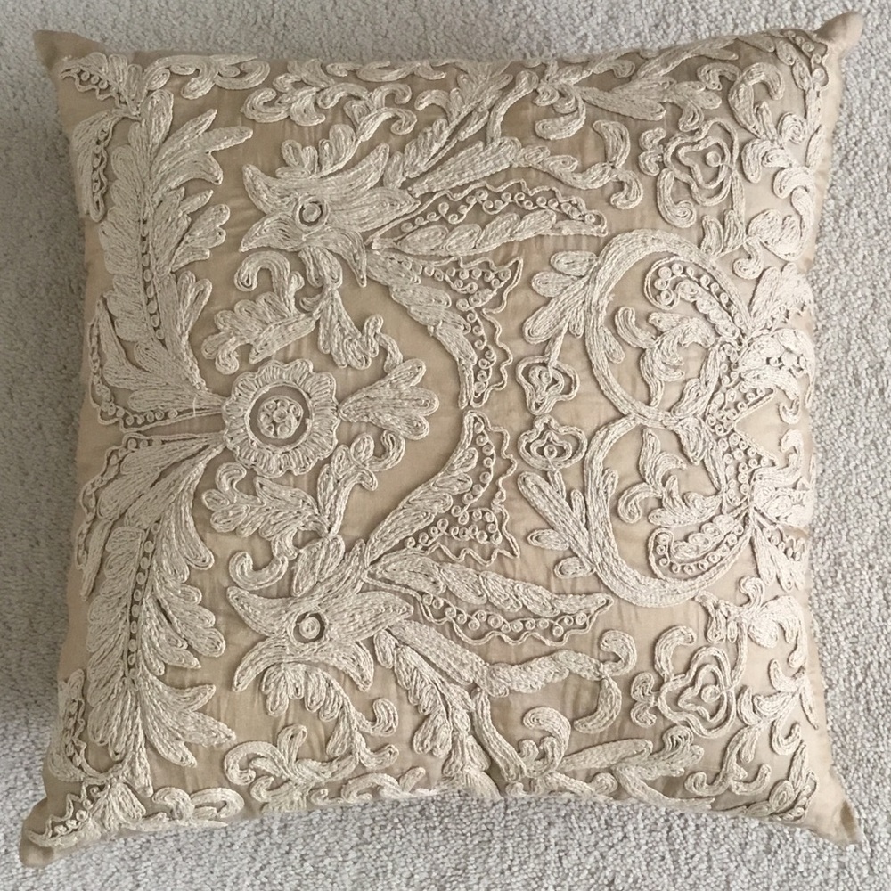 Embroidered Decorative Throw Pillow - Beige/Cream